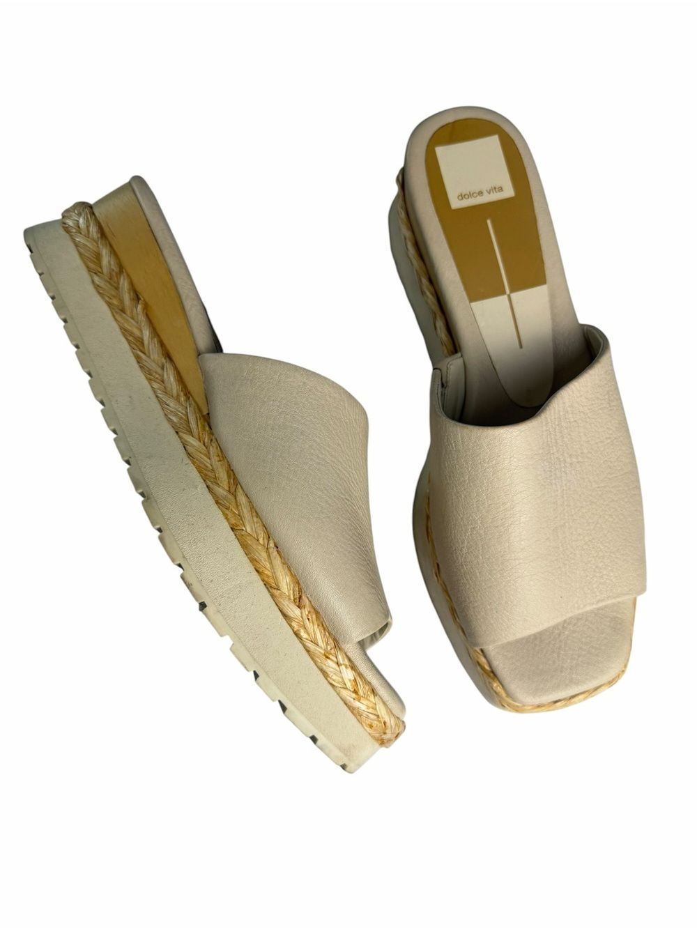 Dolce Vita Cream Leather Platform Slide Sandals size 10